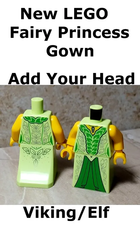 New LEGO Fairy Princess Elf Dress Legs Skirt Torso Body ADD YOUR HEAD Green Girl