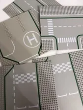 5x LEGO Airport Gray Printed Runway Road Helipad Baseplates Parts Lot
