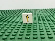1980s LEGO White Tile 2 x 2 w/Yellow Arrow Black Border Pttn 6750 6780 #3068p08