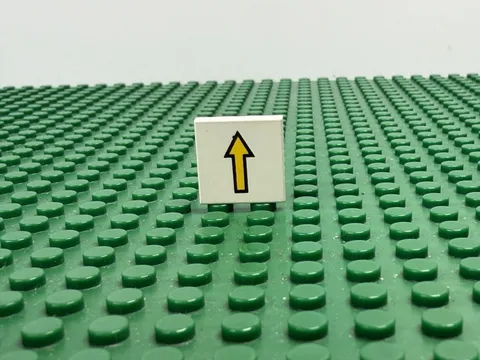1980s LEGO White Tile 2 x 2 w/Yellow Arrow Black Border Pttn 6750 6780 #3068p08