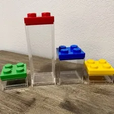 LEGO Storage Containers Lot of 4 Brick Shaped Clear Boxes Red Blue Green Yellow