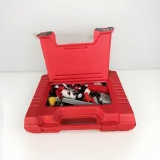 1985 LEGO Carrying Red Suitcase Storage Case VINTAGE With Bricks / Wheels