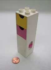 Vintage Lego Duplo WHITE CABINET DOOR BELL on Side Pink Yellow Drawers House