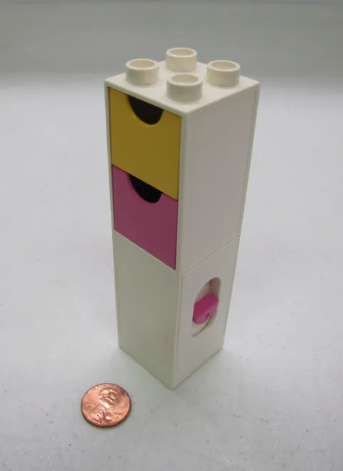 Vintage Lego Duplo WHITE CABINET DOOR BELL on Side Pink Yellow Drawers House