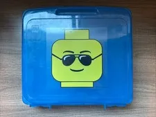 LEGO Portable Plastic Storage Container Case Blue w/ Yellow Minifigure Head