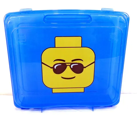 Lego Storage Project Case Suitcase Box Iris Tray Blue Sunglasses Face 12x13x3"