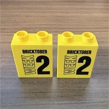 LEGO Bricktober Week 2 Printed Yellow & Blue Bricks & Blocks Lot of 2