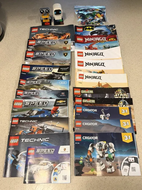 Lot of Lego Instruction Manuals: Ninjago, Speed, Batman + Wall-E Set & Bag Parts