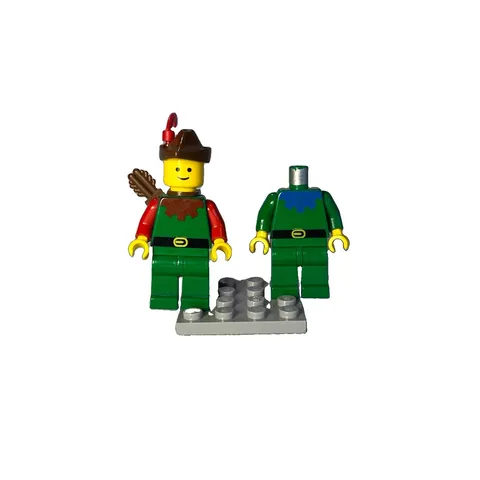LEGO Castle Forestman Minifigure Red, Brown Hat, Red Feather + Blue Body