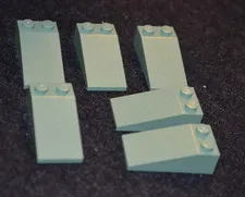 (6) 2x4Sand Green Long Slope Bricks ~ New Lego Parts ~