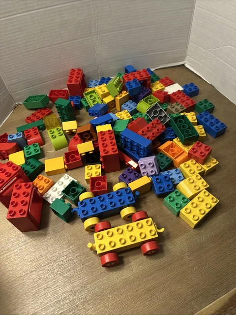 Lego Duplo Lot Of 108 Random Bricks Blocks Pieces Red Blue Green Yellow