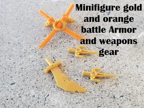 LEGO Minifigure Gold And Orange Battle Armor And Weapons Gear