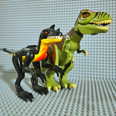Rare LEGO Dinosaurs Figure Lot of 2 - T-rex and Velociraptor Sets 5887 7295 7474