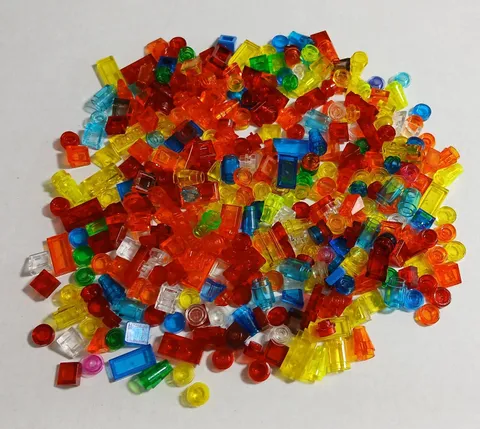 Lego Transparent Lot Of 330 1x1, 1x2, Multi-color Dots, Slopes, Flats