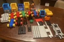 LEGO DUPLO Vehicle Lot 37 pc. Trucks & Parts, Train Bases, Track, Trailer Ramp +
