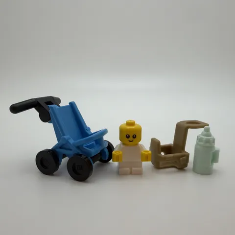 4 piece LEGO Baby Minifigure & Accessories Lot w/ Stroller, Carrier & Bottle NEW