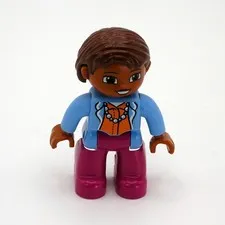 Lego Duplo Woman Mom Figure with Magenta Pants Blue & Orange Shirt Necklace