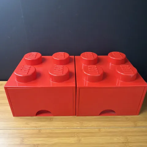 Lot 2 LEGO Storage Brick Cube Stackable 4 Stud Box Container 9.75” x 9.75” x 6”