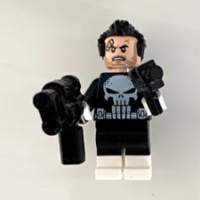 LEGO The Punisher Minifigure Black Outfit w/ Black Hair & BOTH WEAPONS NEW*