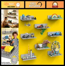 8-Pack Wall Display Shelves for Lego Bricks, Dual-Sided Toy Storage, Gray 11.3x6
