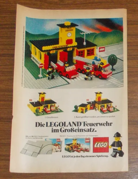 Rare Advertising LEGO Legoland Town 374 Fire Station Fire Truck 1978