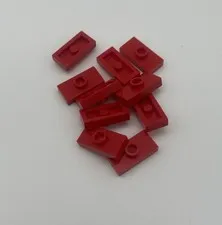 Lego 10x 3794a Plate 1x2 Tiles Modified with Center Pin Red Red