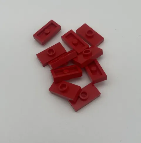 Lego 10x 3794a Plate 1x2 Tiles Modified with Center Pin Red Red