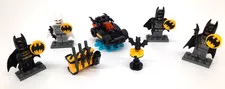 LEGO DC Comics Batman Minifigures Lot (4) + Mini Batmobile, Weapons Stand & More