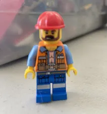 LEGO Construction Worker Minifigure Red Hard Hat Safety Vest Blue Legs