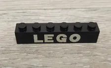 Lego 3009p03 3009 Black Brick 1 x 6 with White LEGO Text Pattern Part Piece