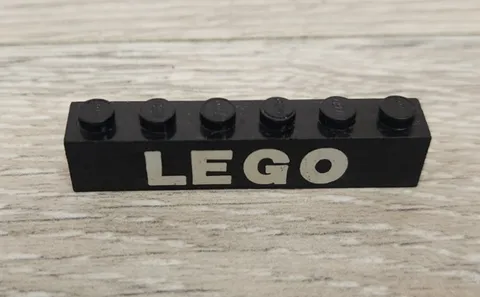 Lego 3009p03 3009 Black Brick 1 x 6 with White LEGO Text Pattern Part Piece
