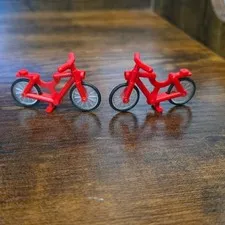 Lego Lot Two 2 Red Bicycles Frame w/ Wheels And Tires Bike