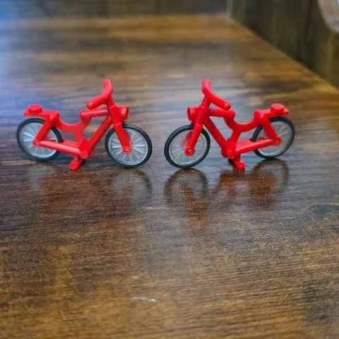 Lego Lot Two 2 Red Bicycles Frame w/ Wheels And Tires Bike