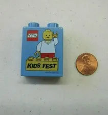 LEGO DUPLO KIDSFEST Blue Specialty Block 2x1 Printed Building Block