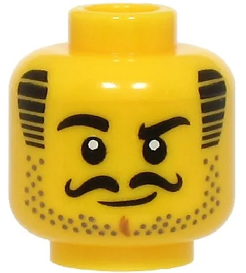Lego NEW Pirate CAPTAIN MINIFIG HEAD Yellow Black Curly Moustache Sideburns D220