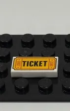 NEW Lego Minifig 0937 TICKET 1x2 Printed White Tile - Yellow Game Bus Train Pass