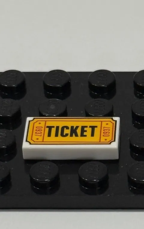 NEW Lego Minifig 0937 TICKET 1x2 Printed White Tile - Yellow Game Bus Train Pass