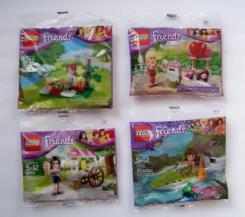 Lot of 4 Lego Friends Polybags 30106 30108 30115 30105 NEW boat picnic mailbox