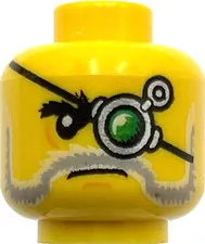 Lego New Yellow Minifigure Head Beard Gray and White Mechanical Left Eye Part