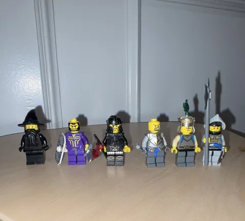 LEGO Castle Minifigure Lot of 6 Knights Wizard w/ Weapons Shields Helmets