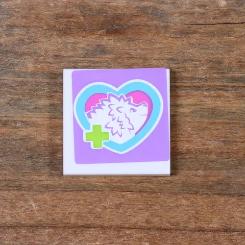 LEGO Friends White Tile 2 x 2 Hedgehog in Medium Azure Heart Pattern 3068pb0753