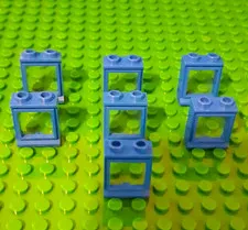 Vintage LEGO Window 1 x 2 x 2 frame with a glass pane In Blue. 7 Pieces