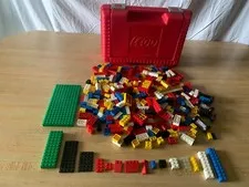 Vintage 1984 Red LEGO Hard Plastic Storage Carrying Case  with  329  LEGO's