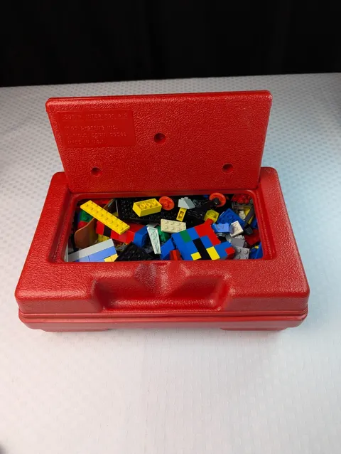 Vintage 1980s Red LEGO Travel Case Box with Vintage LEGOS Inside