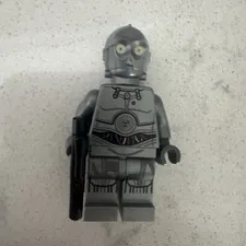 LEGO Gray Robot/Cyborg Minifigure w/ Black Shield & Blaster Plastic Figure