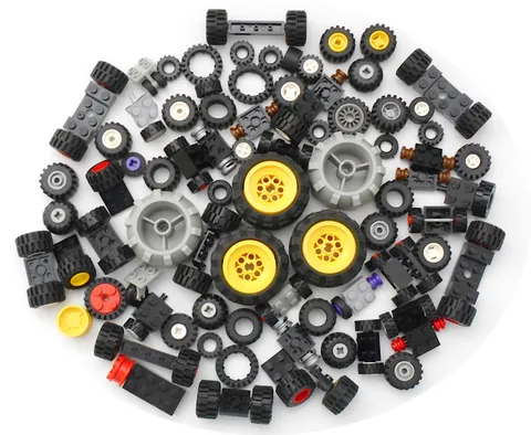 LEGO 100+ Piece Tires Wheels Rims Axles Assorted Sizes Bulk Mixed Lot