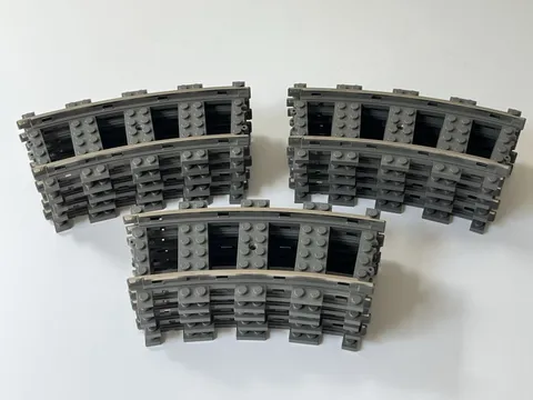 Lego Lot Of 15 9V Train Track Pieces Old Dark Grey - 15 Curved