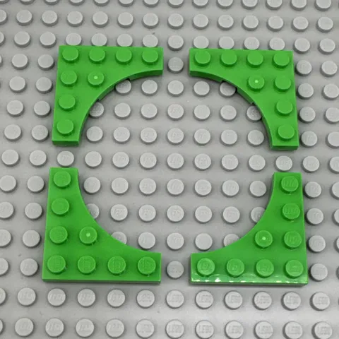 LEGO Plate Modified - Bright Green -  4 x 4 with 3 x 3 Curved Cutout - QTY x4