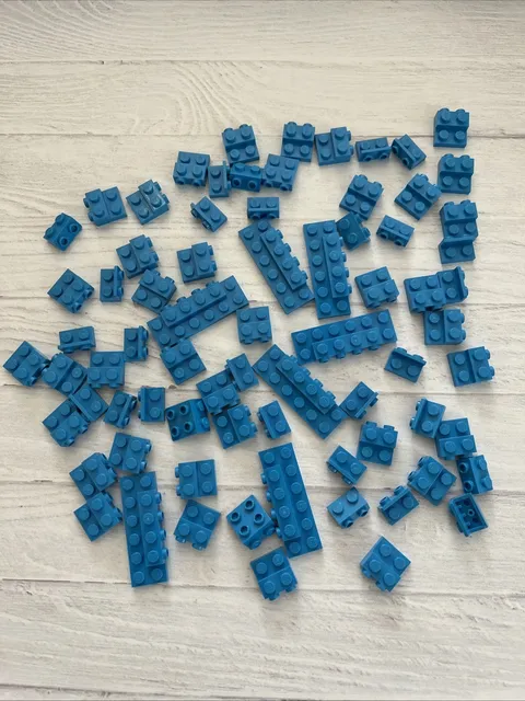 LEGO DARK AZURE BLUE LOT 74 PCS 1X2 2X2 BRACKET PLATE AZUR VARIETY