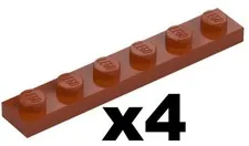 Lego 4 New PLATE Dark Orange 1 x 6 Stud Piece Part 3666 DN01